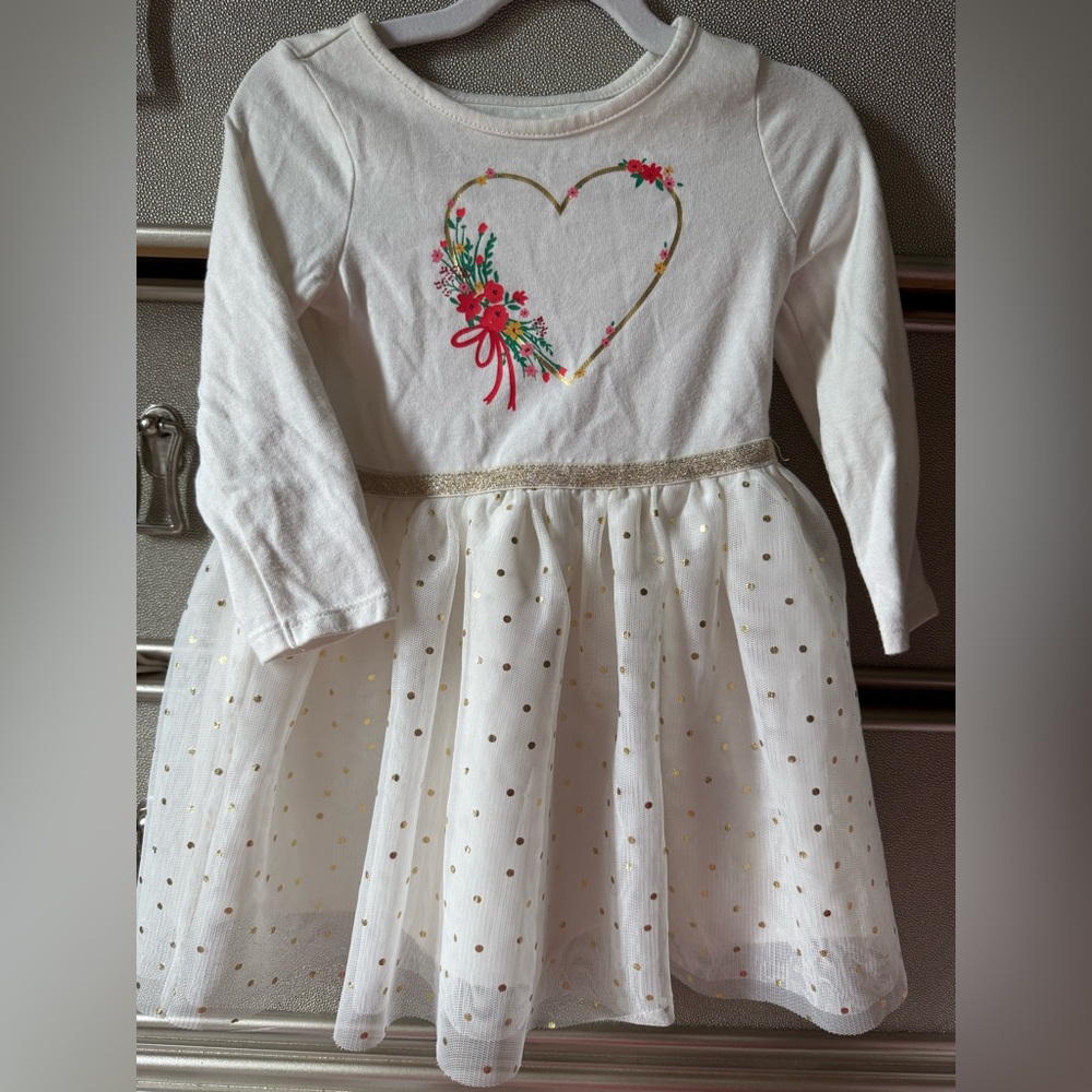 White with Gold foil dots Dress- 2t